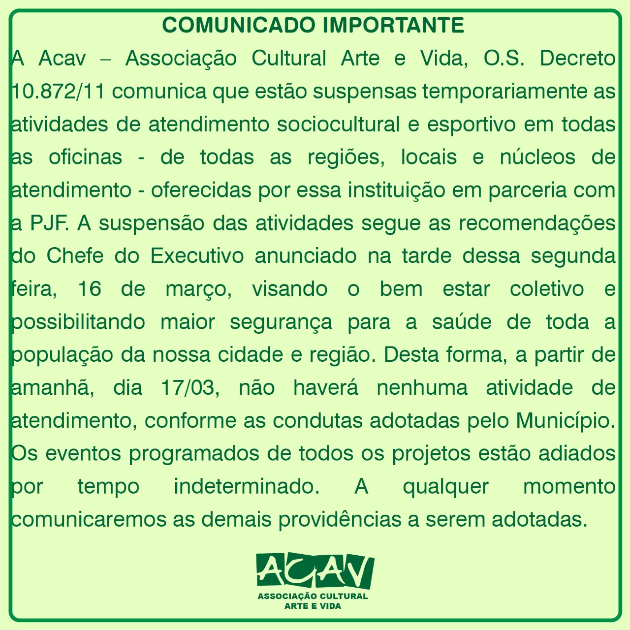 COMUNICADO IMPORTANTE